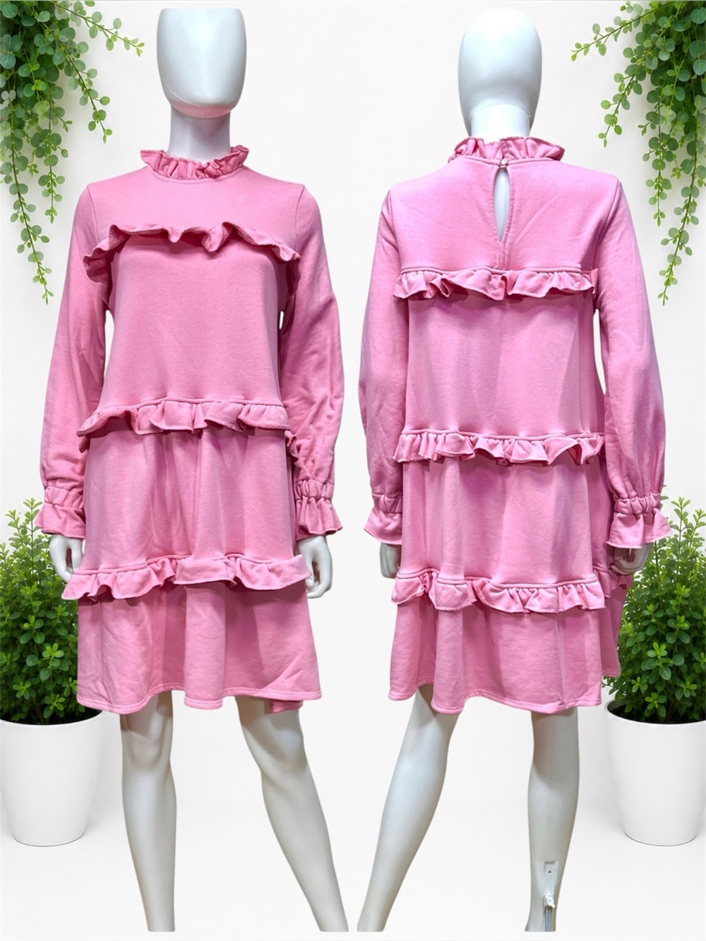 Marielle Almelo Sophie Pink Ruffle Sweatshirt Dress ~ Size OS ~ Item #13112